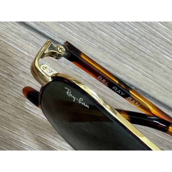 Vintage B&L Ray Ban Signet Rect. Sunglasses USA 80’s Gold Tortoise Green Glass - Picture 9 of 16